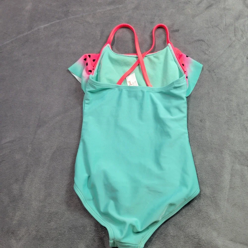 Cat & Jack Girls Watermelon Ruffle One Piece Swimsuit‎ Mint Pink Size S 6/6X